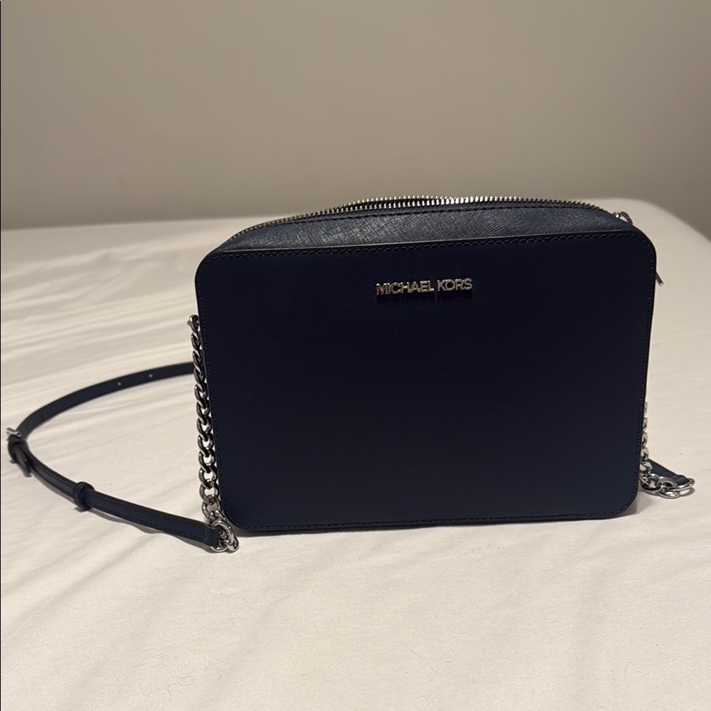 Jet Set Large Saffiano Leather Crossbody Bag with bag - Navy